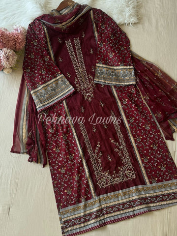 Dark Maroon cutdana embroidered suit 1102