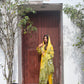 Yellow Printed casual suit with chiffon dupatta(AL)