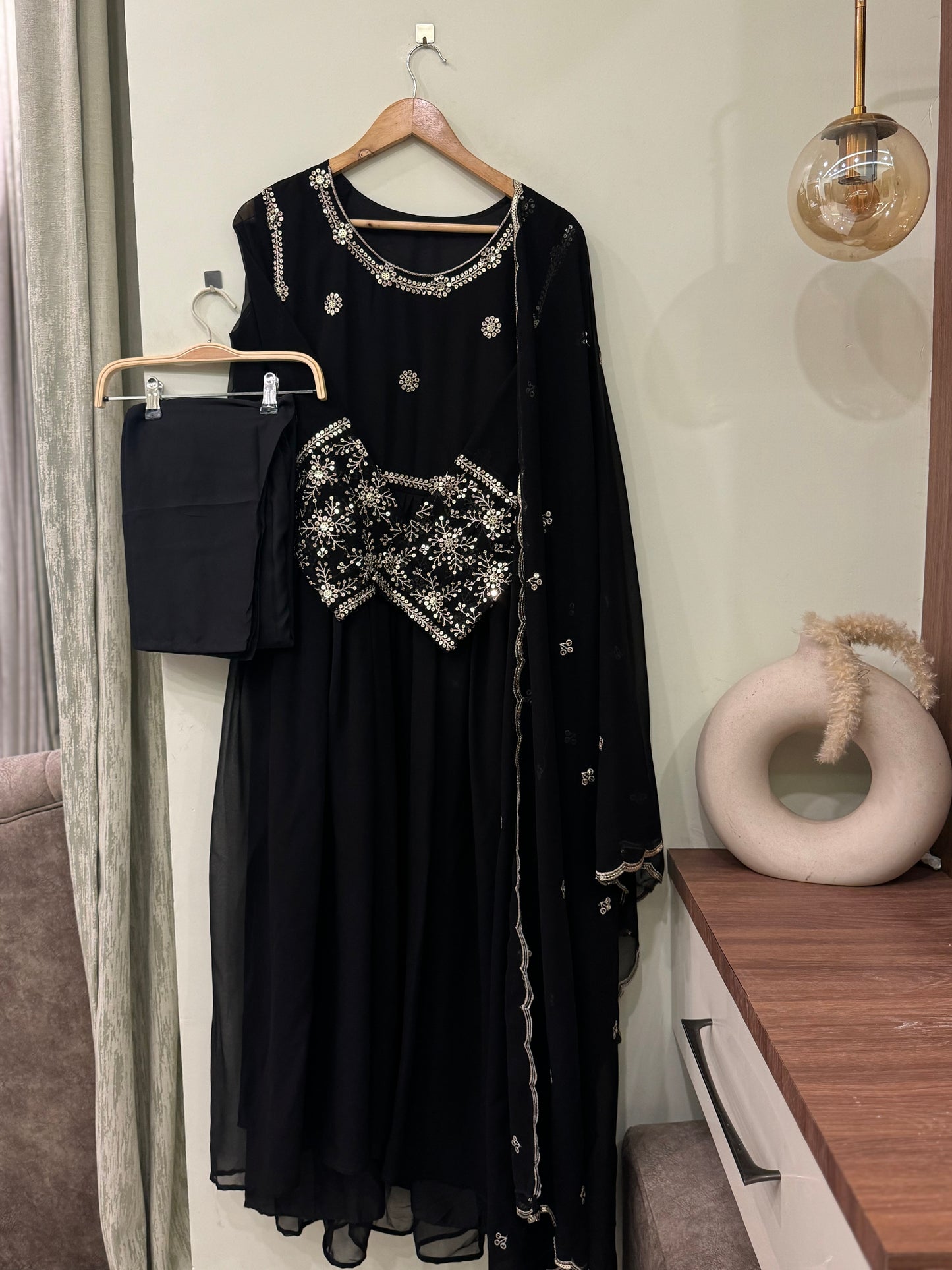 Georgette anarkali pattern dress-black