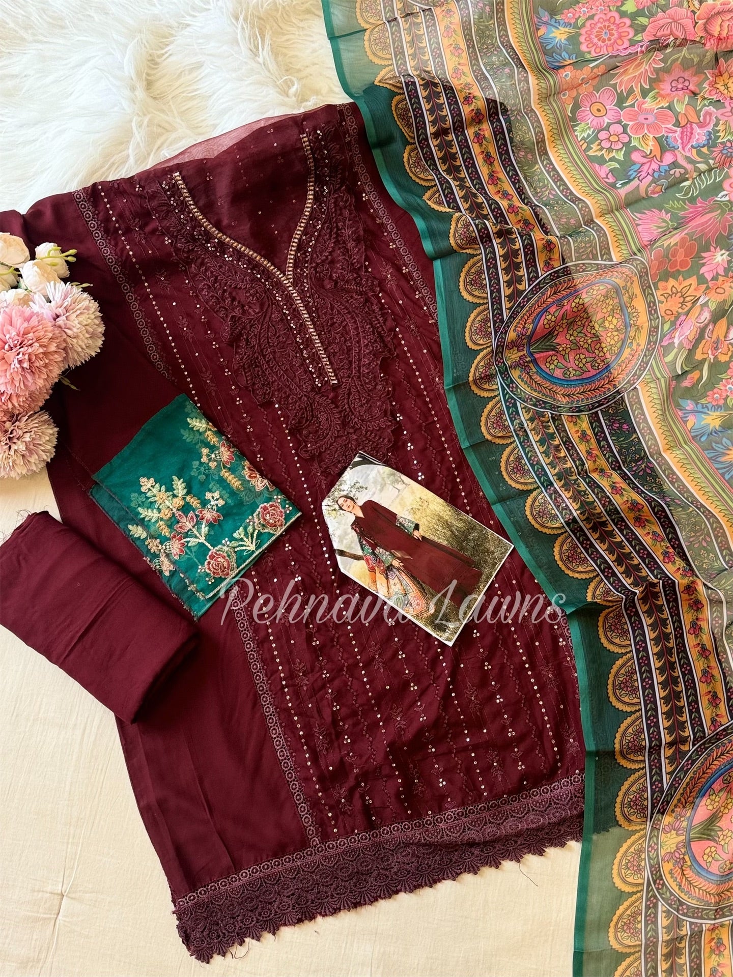 Fully embroidered Rayon suit-3561