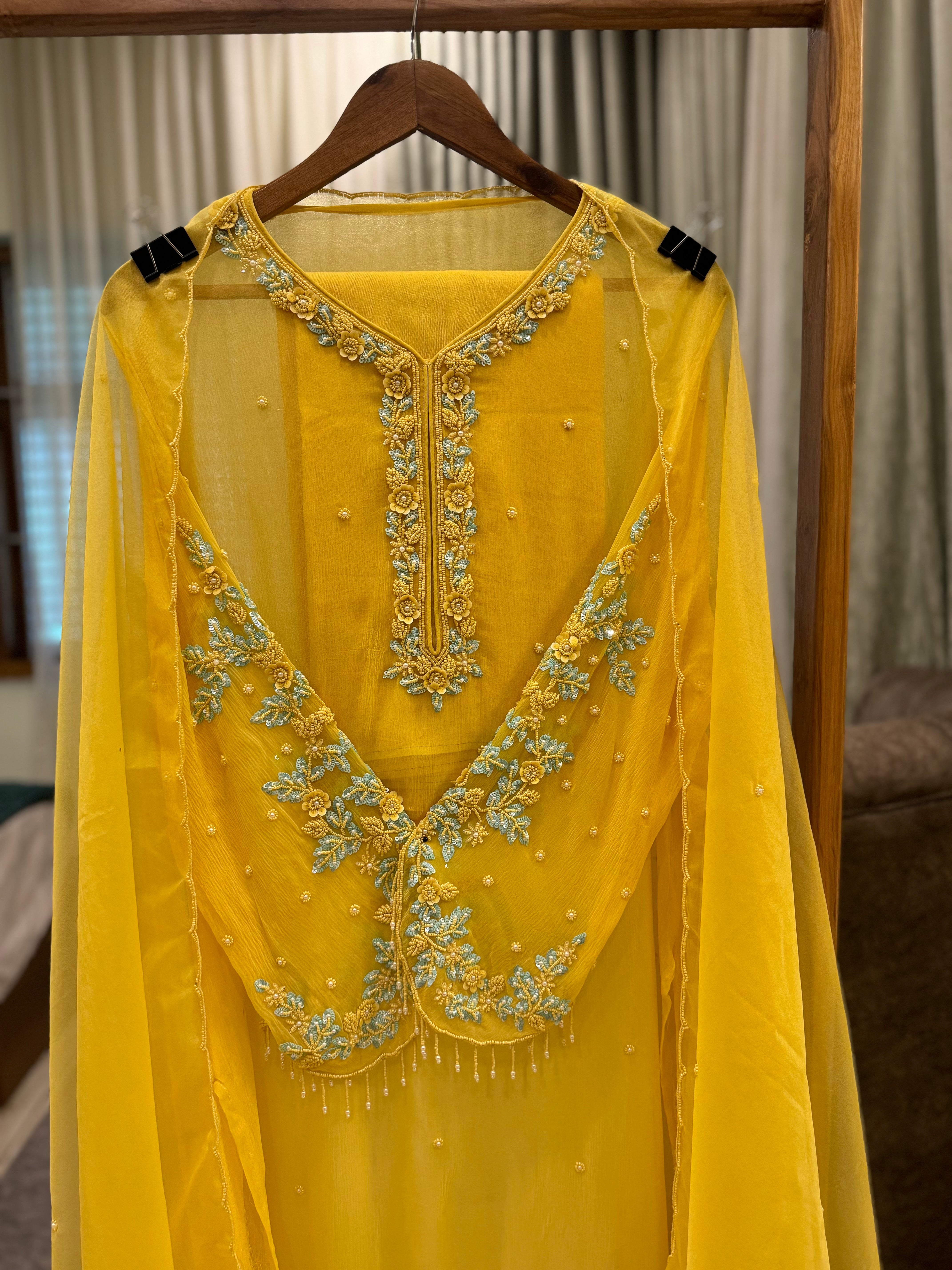 Premium Chiffon handwork suit with bottom and organza dupatta-2206