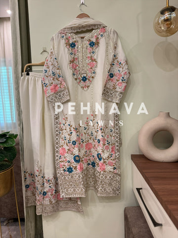 Chinnon embroidered ready to wear suit with wide palazzos-3 color options