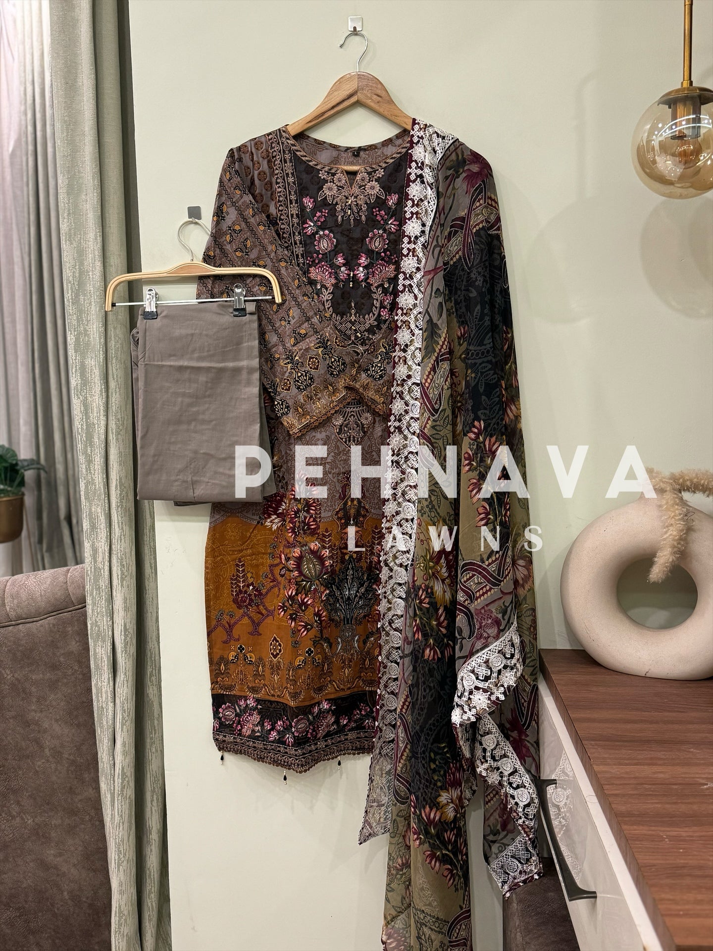 Embroidered suit with embroidered dupatta-3388