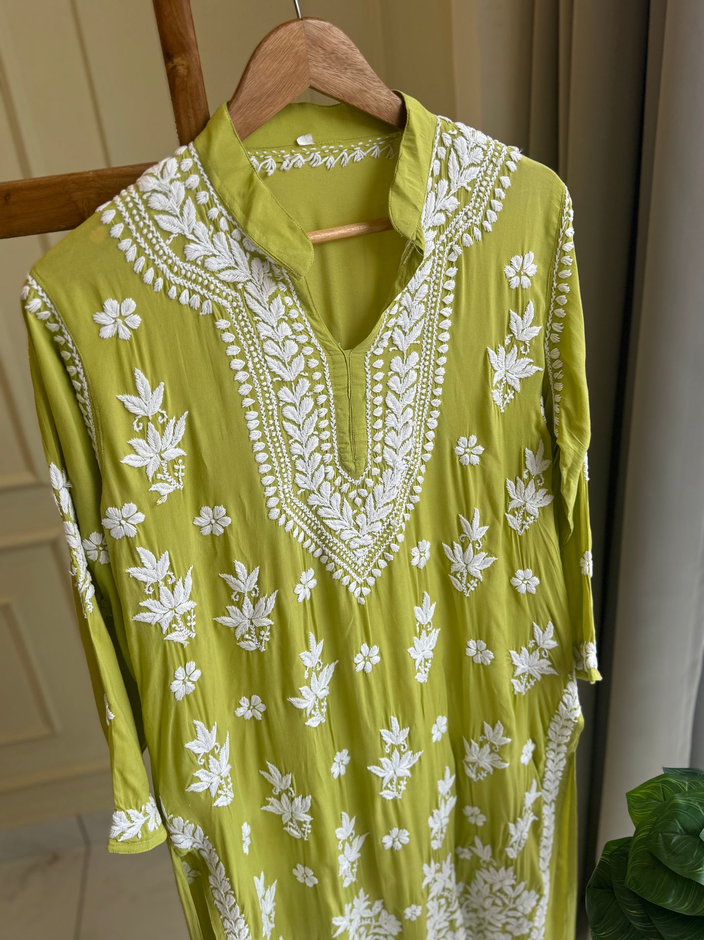 Authentic chikankaari embroidered suit-yellowish green