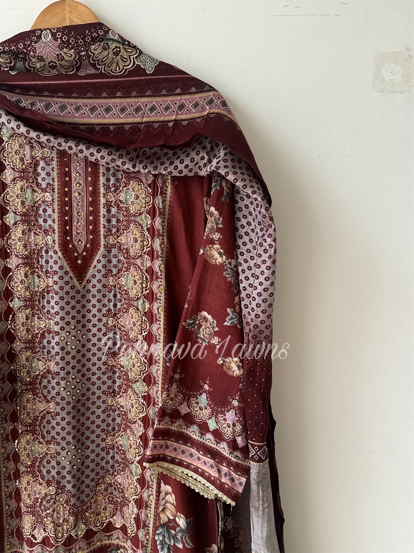 Pure muslin with detailings  and muslin Dupatta