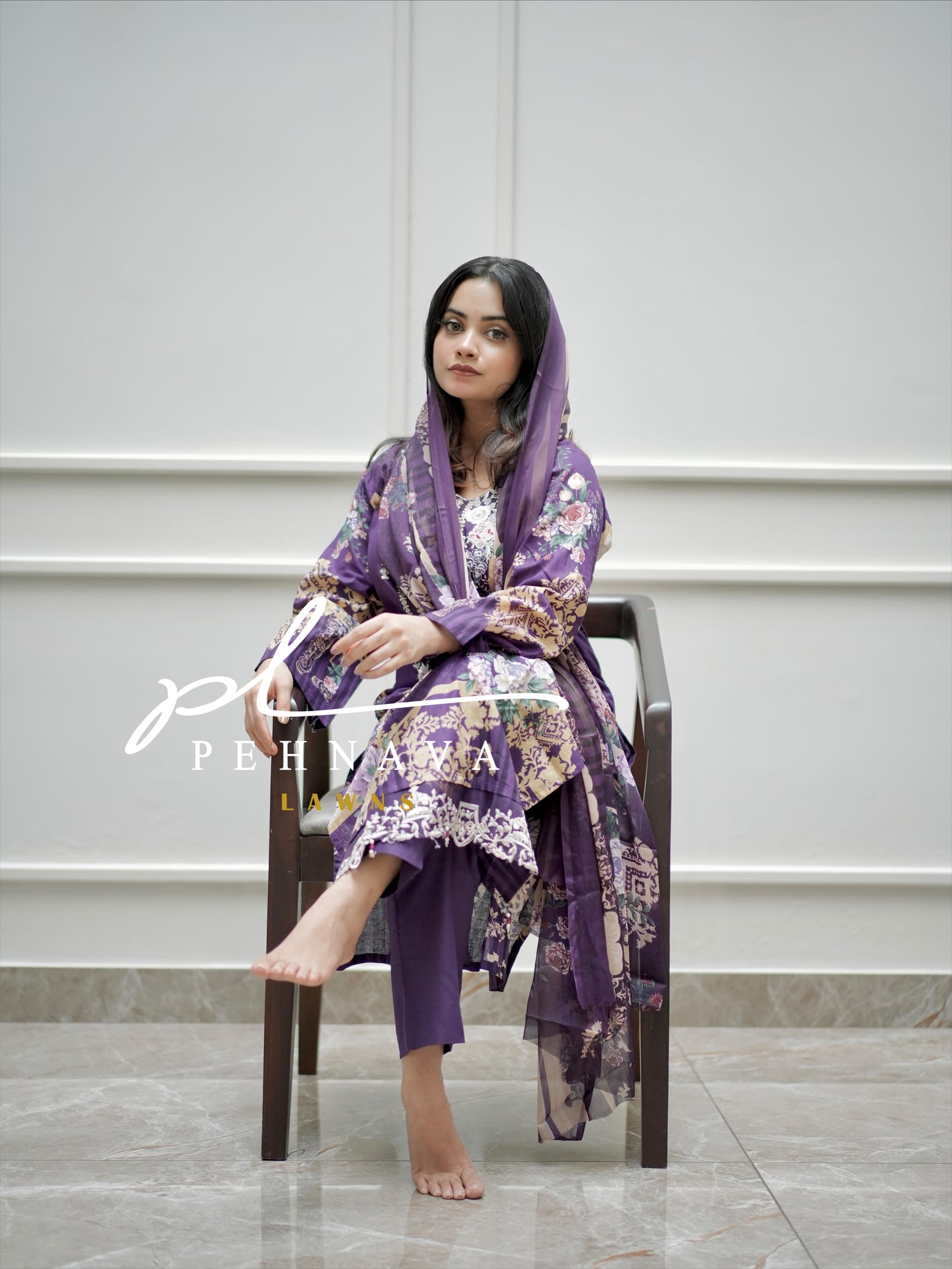 Printed casual suit with chiffon dupatta - Ayzal 111