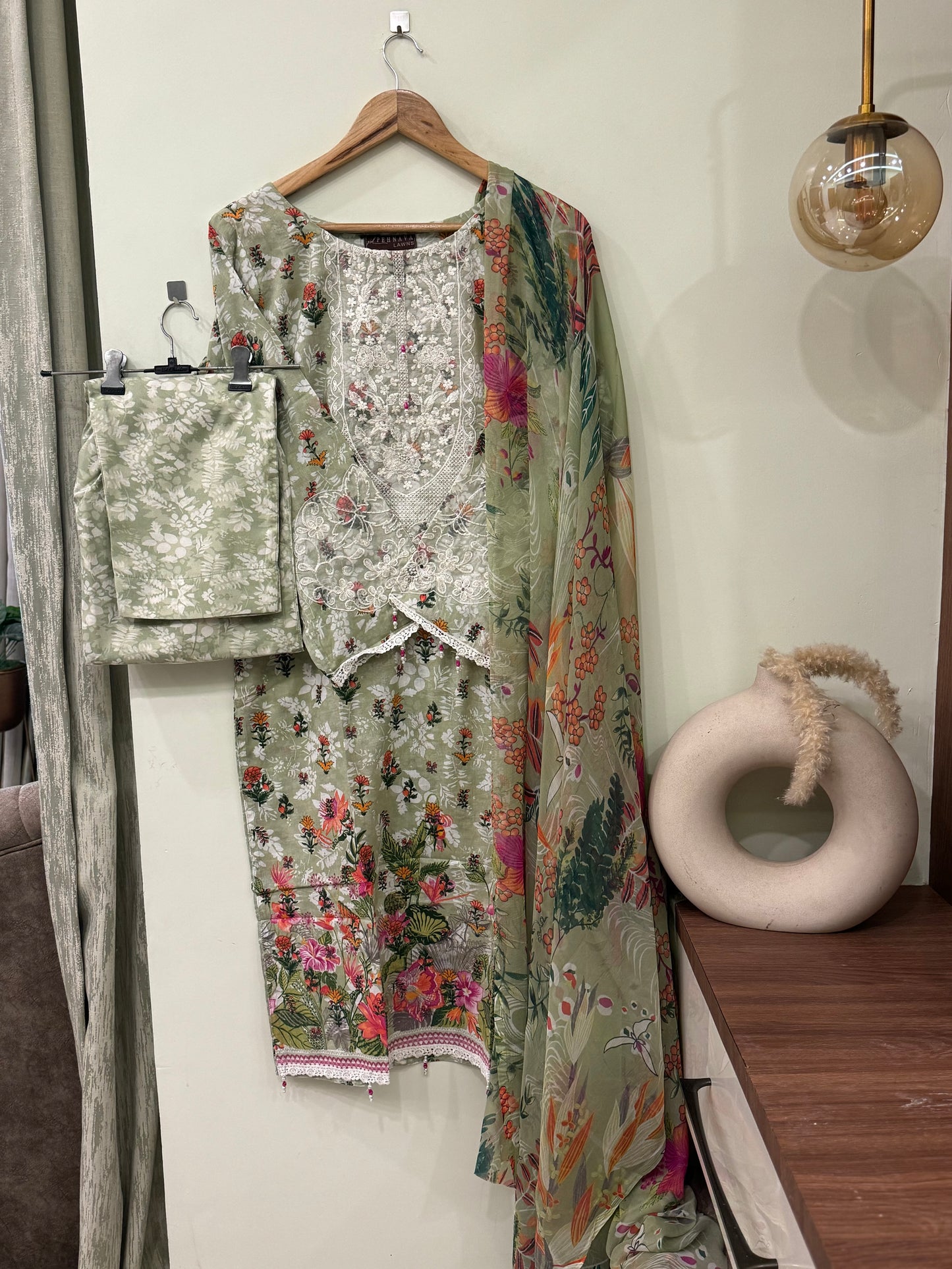 Comfy cotton co-od suit with chiffon dupatta-3470