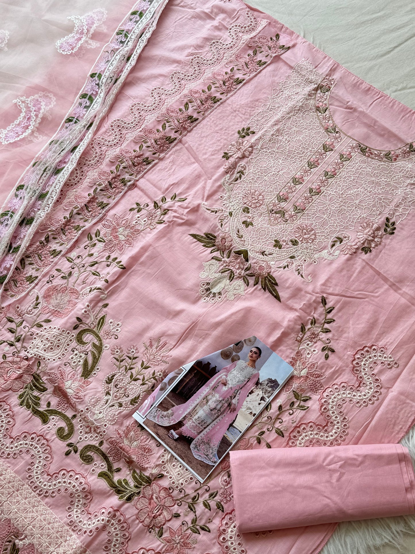 Cotton  embroidered suit with net dupatta-14094