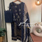 Navy blue Printed casual suit with chiffon dupatta -496