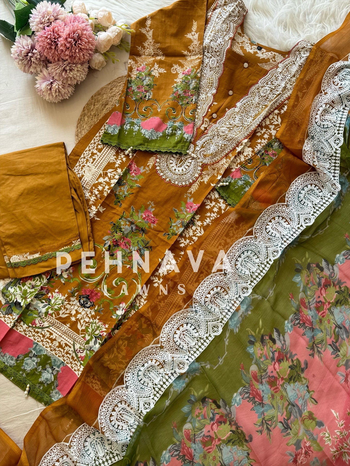 Cotton emroidered suit with cotton/chiffon embroidered dupatta-3692