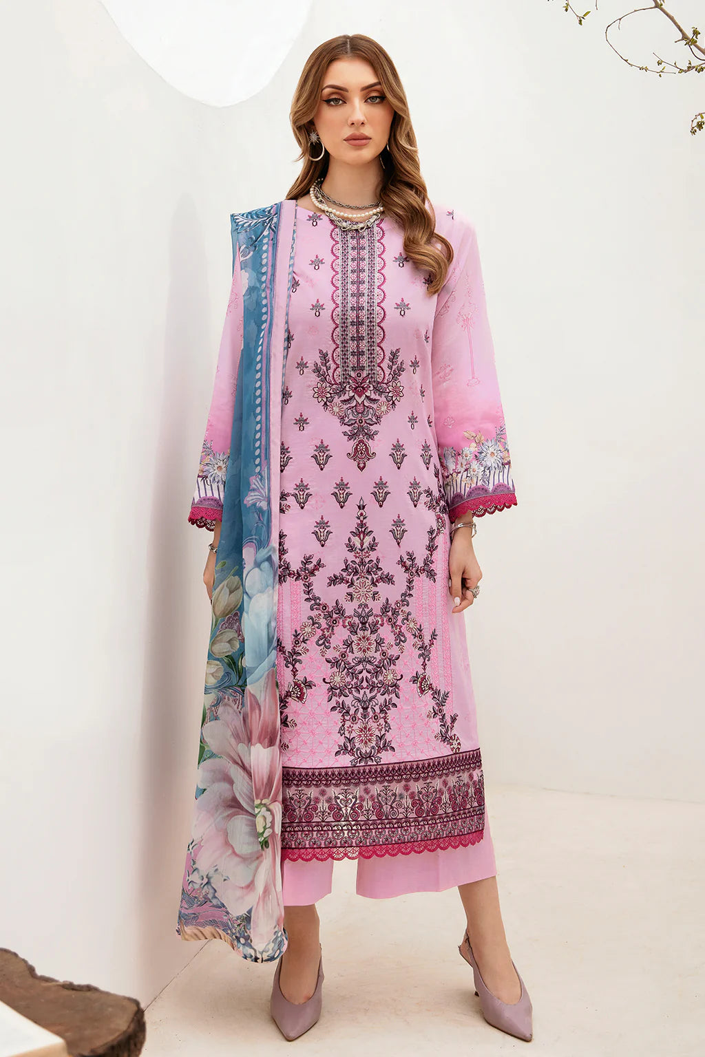 Lawn embroidered suit-G-212