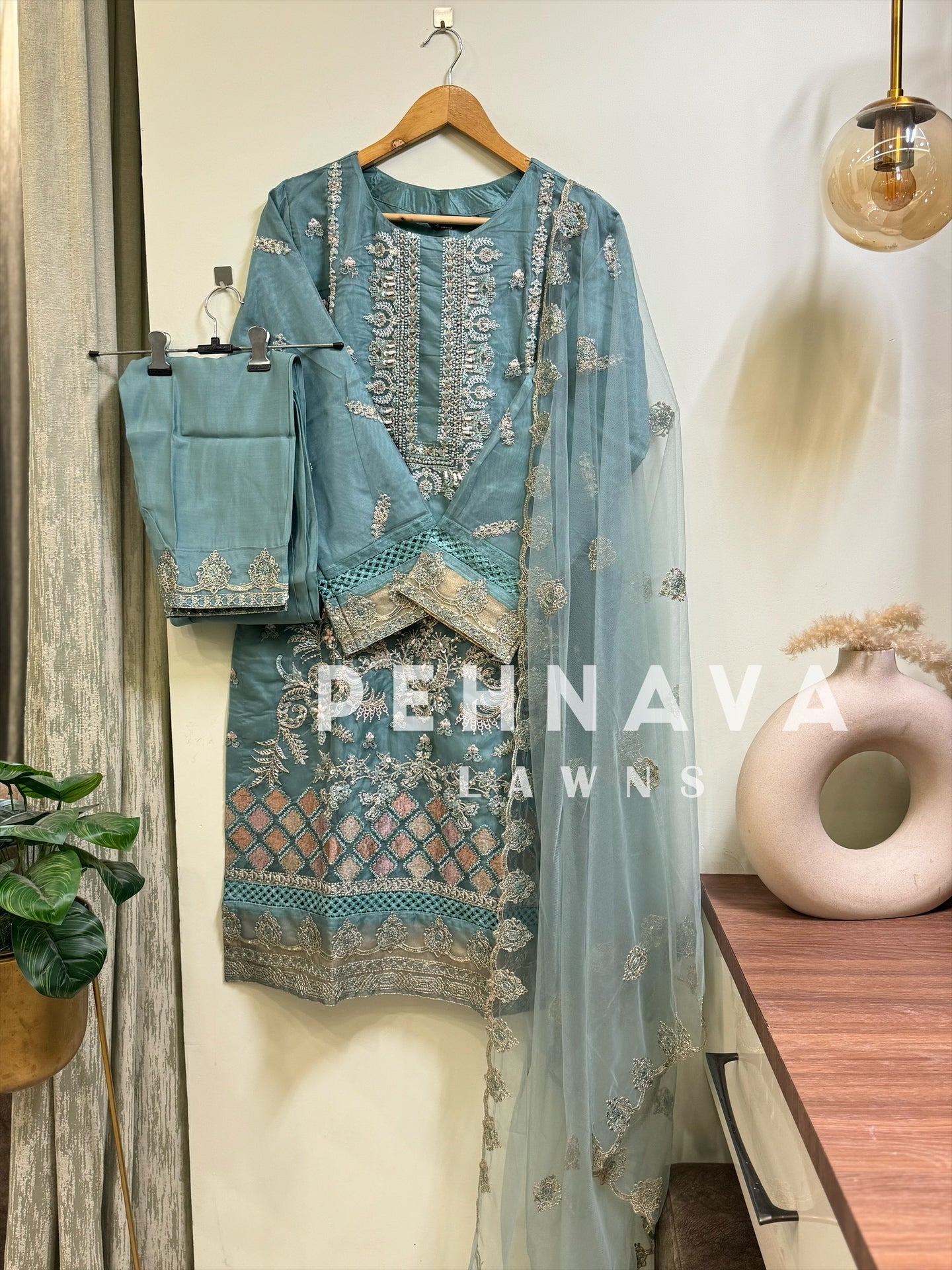 Organza embroidered suit-1216