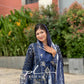 Navy blue Printed casual suit with chiffon dupatta -496