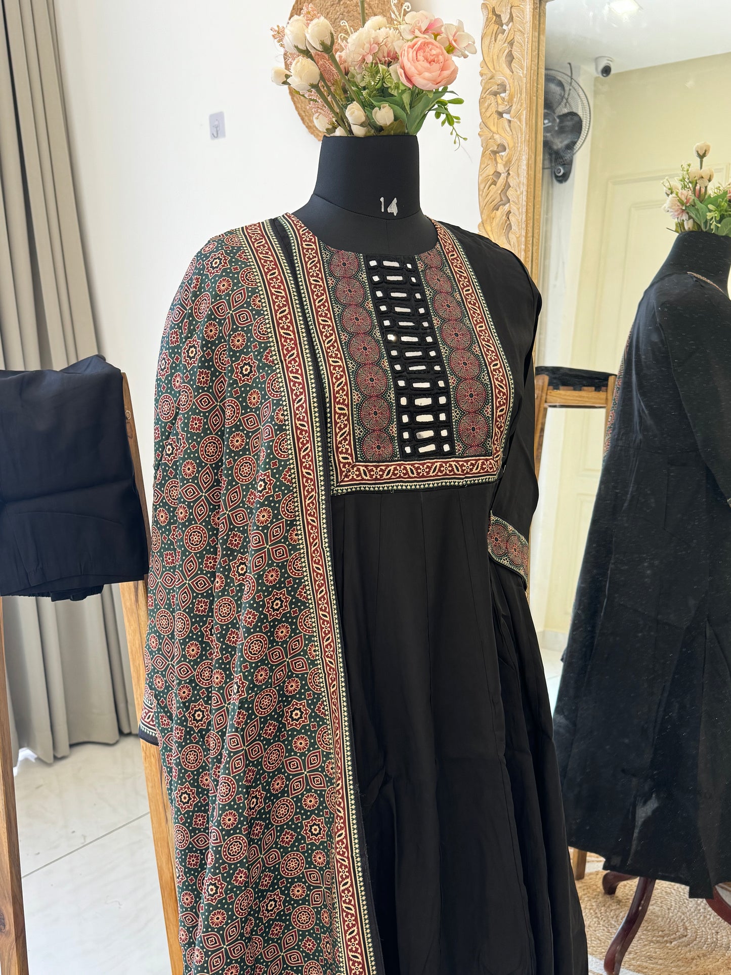 Modal dupatta paired with black anarkali