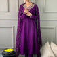 Pure chinnon stitched suit with neck detailing-purple