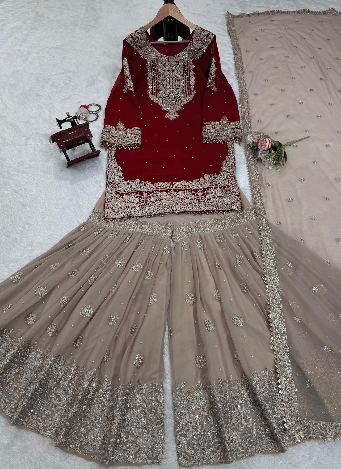 Georgette embroidered suit with sharara