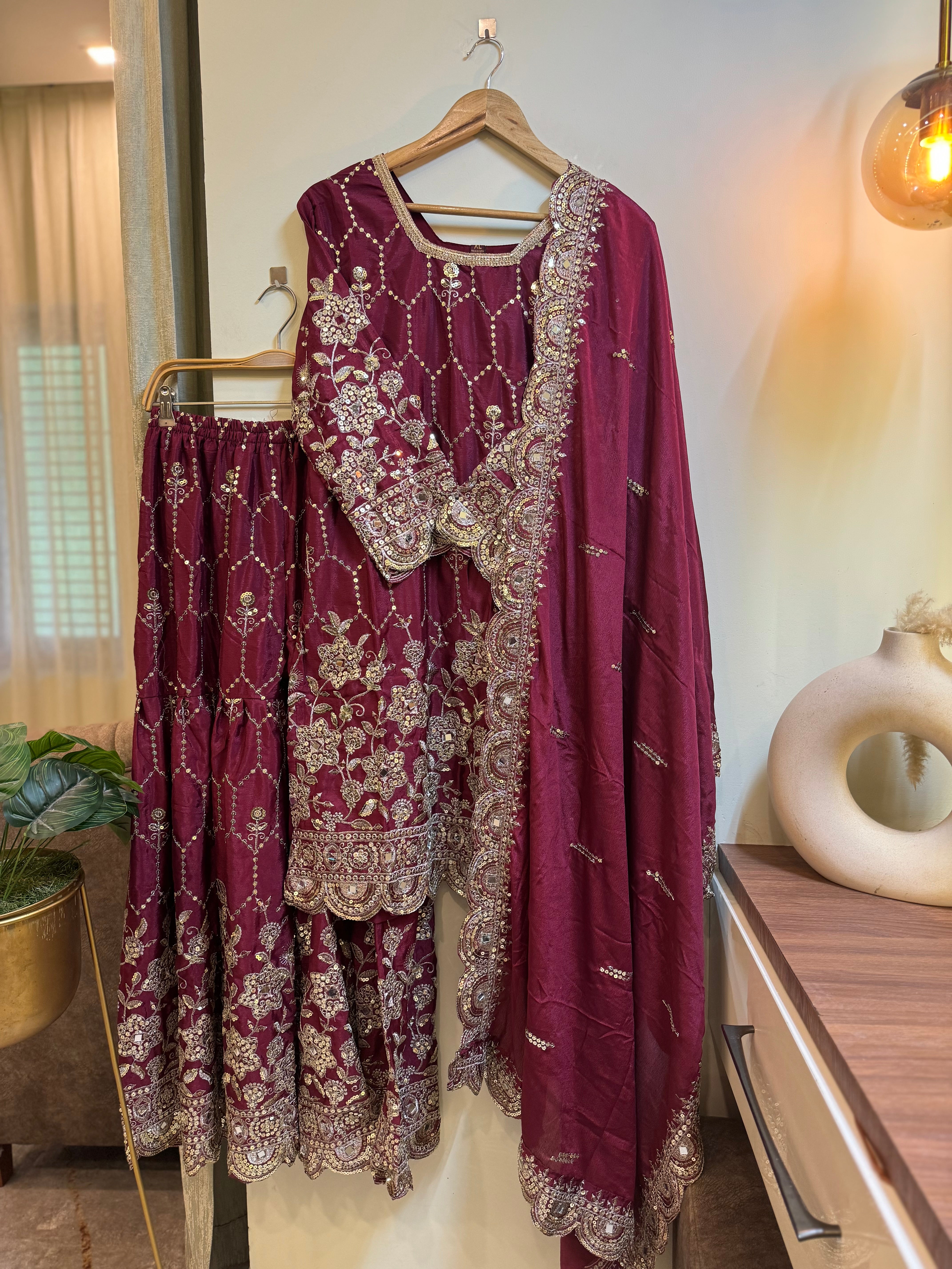 Chinnon embroidered ready to wear suit with sharara-1616