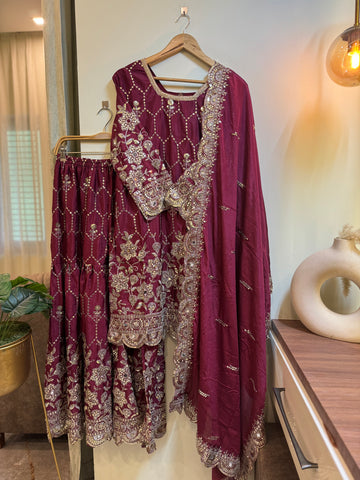 Chinnon embroidered ready to wear suit with sharara-1616