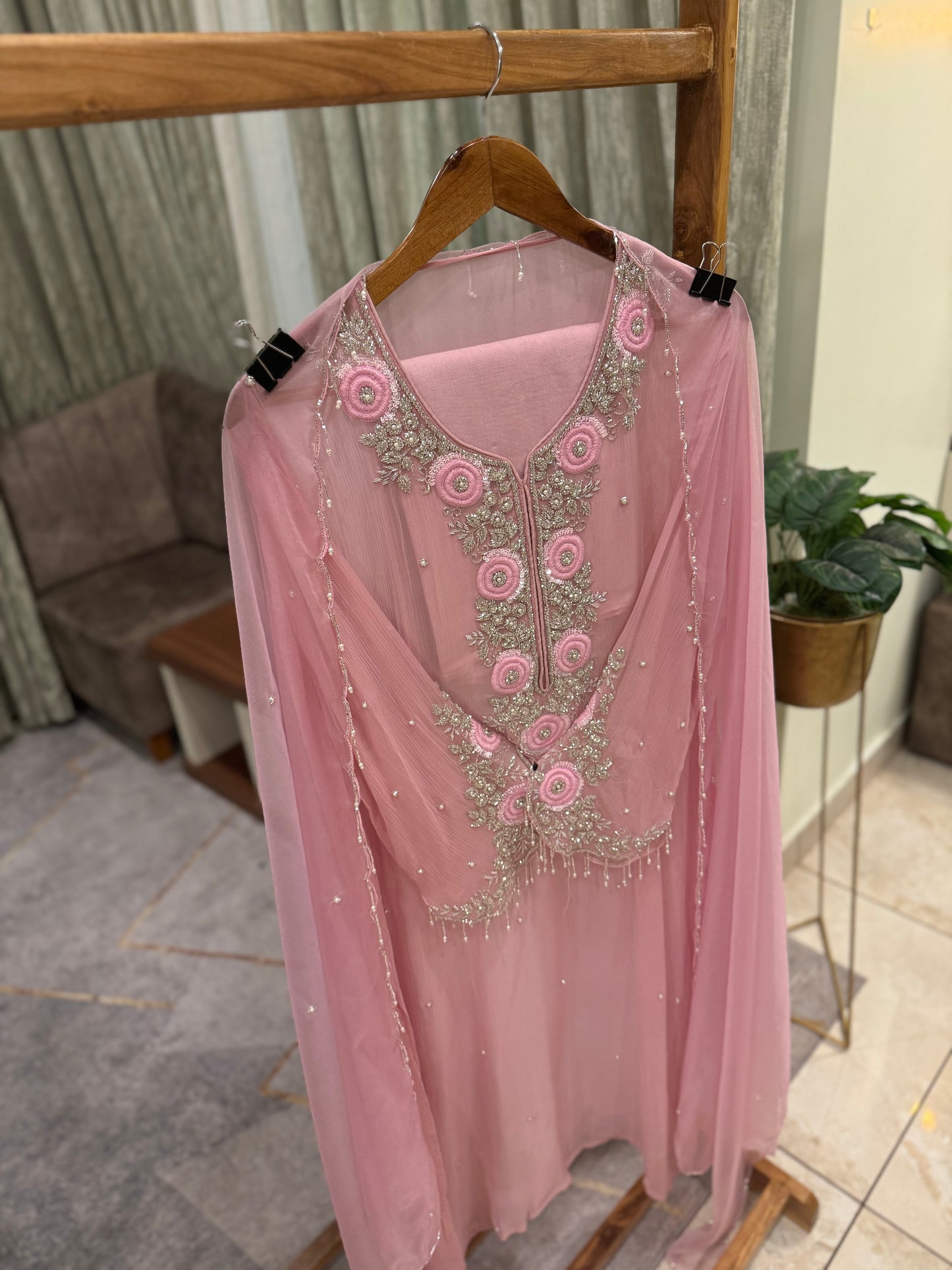 Premium Chiffon handwork suit with bottom and organza dupatta-2219