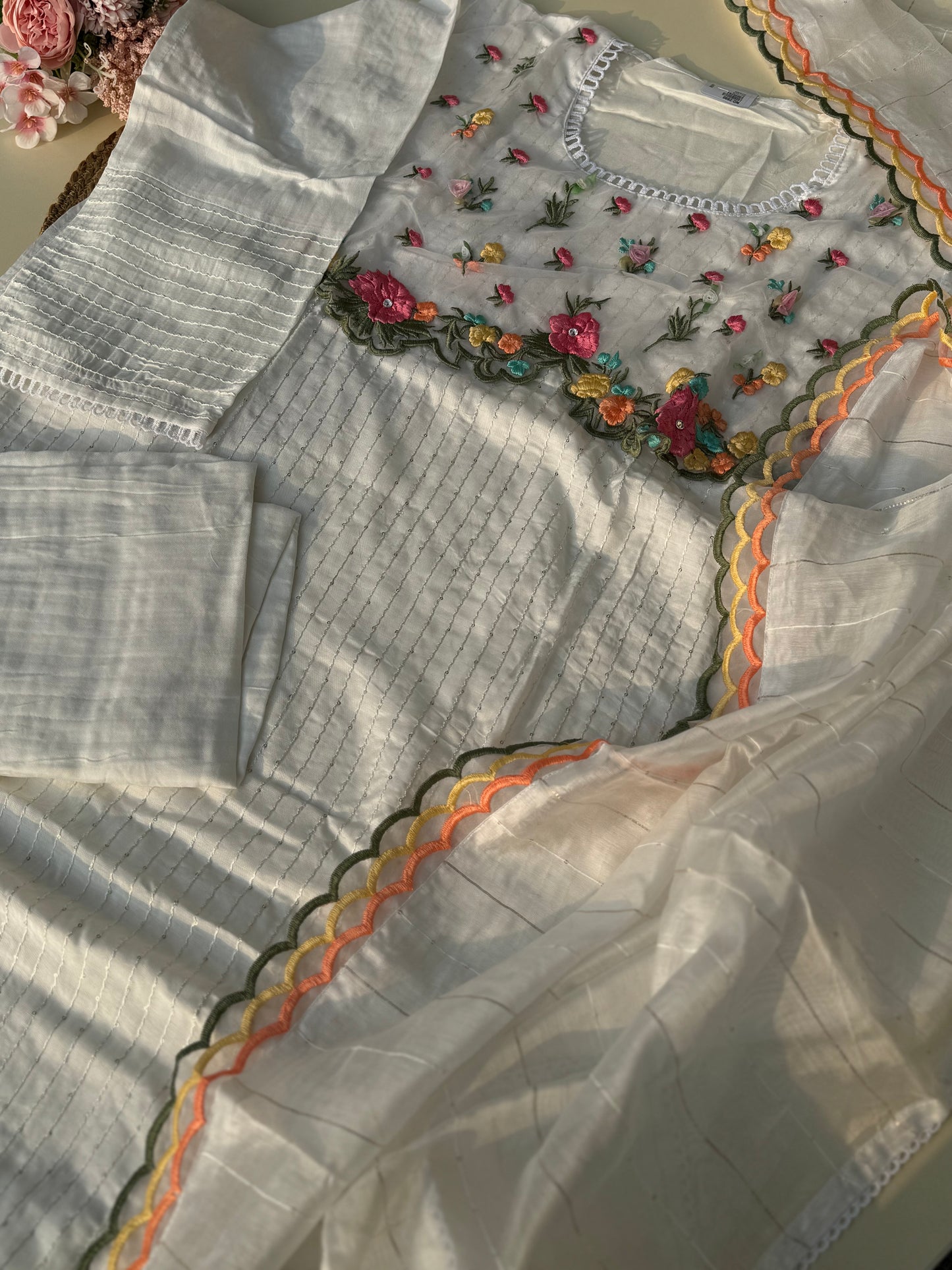 Muslin with embroidered top and  soft dupatta