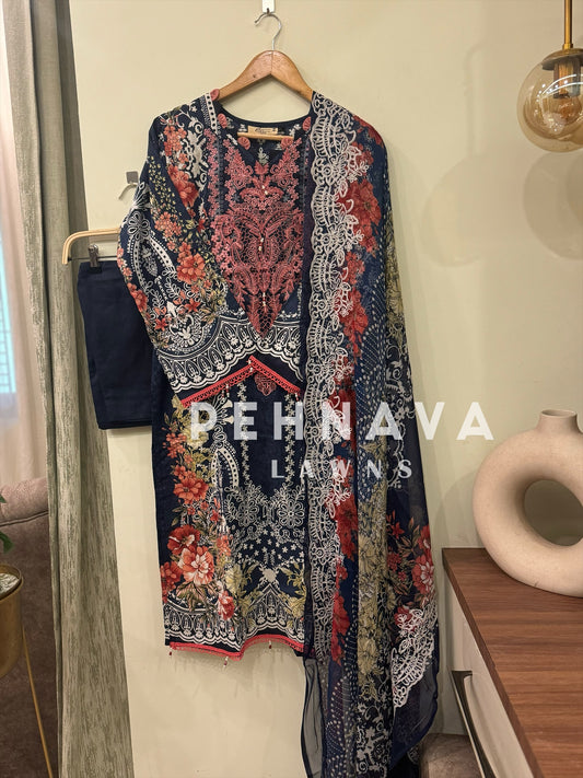 Printed casual suit with chiffon embroidered dupatta-7044