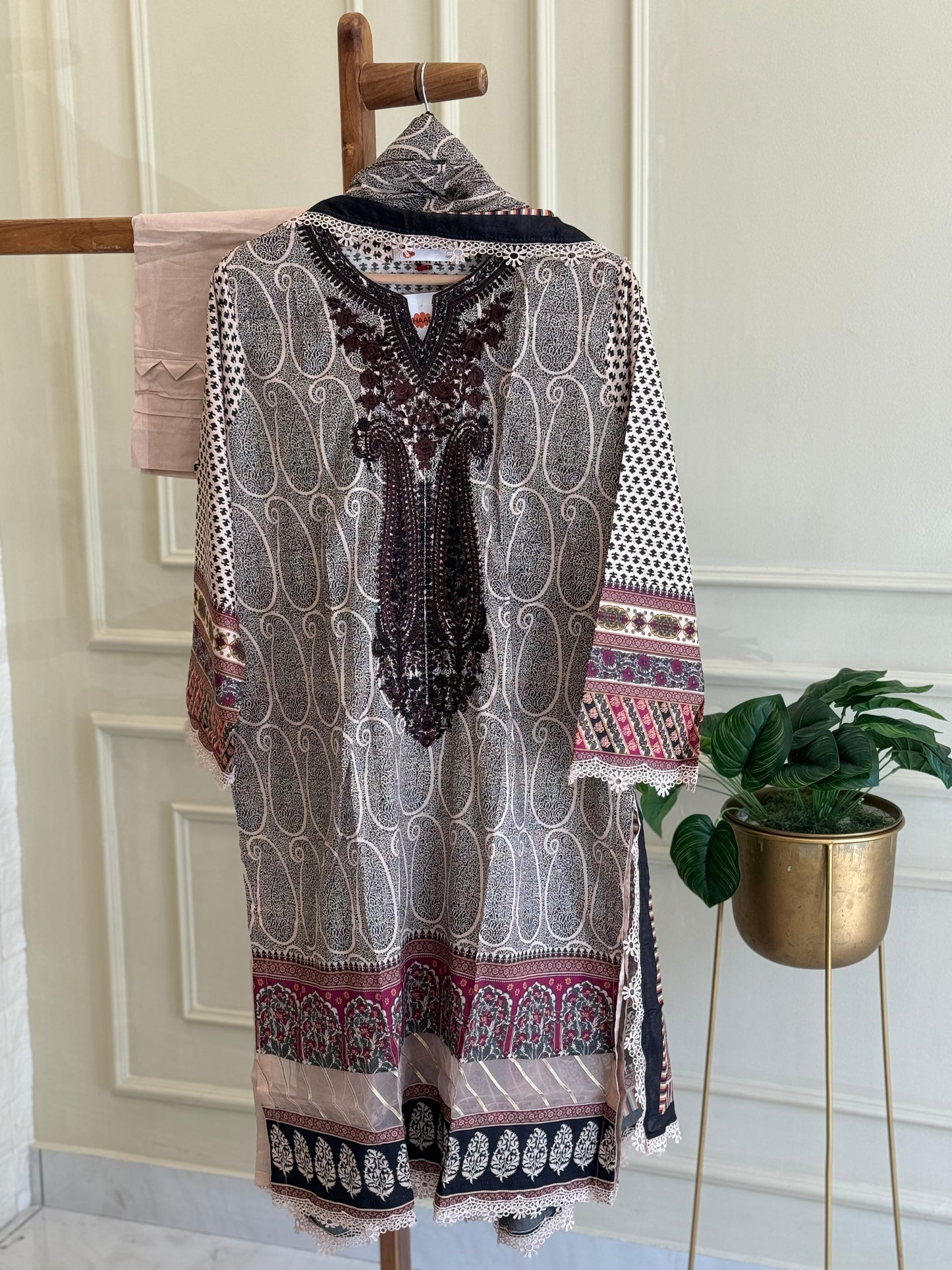 Khaadi Ethnic Grace Embroidered Lawn Suit – 3-Piece Festive Edition