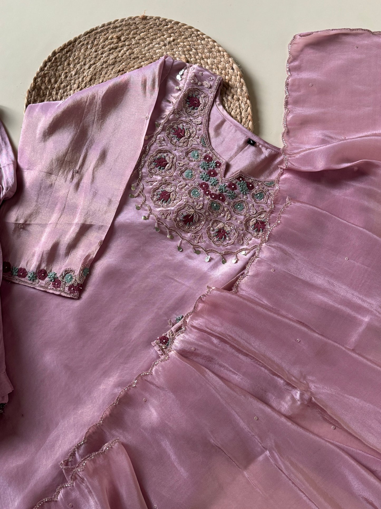 Tissue with hand work detailing and pure tissue dupatta