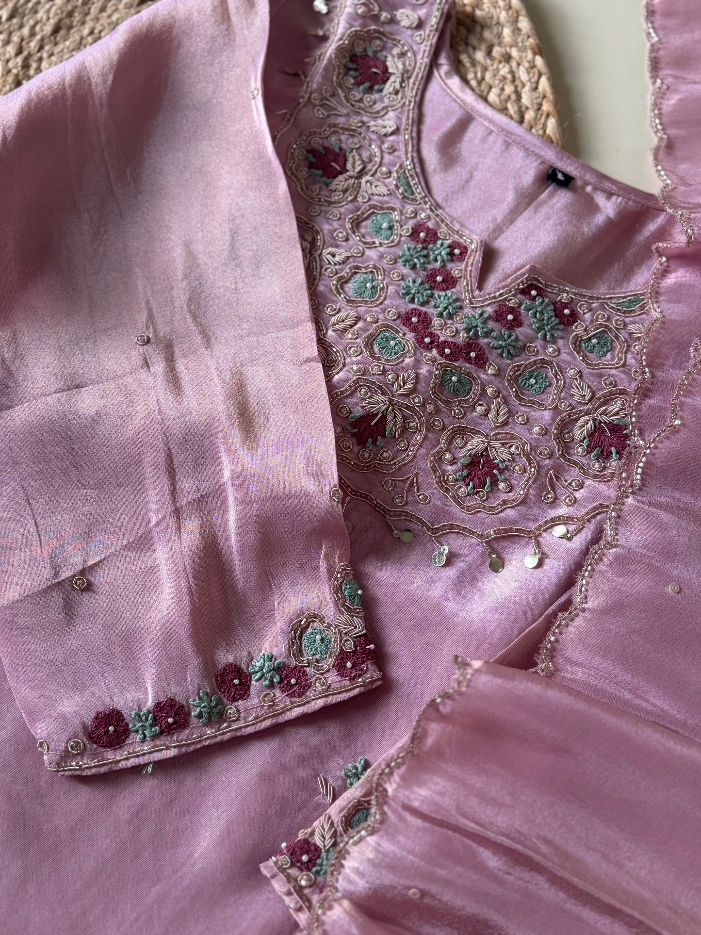 Tissue with hand work detailing and pure tissue dupatta