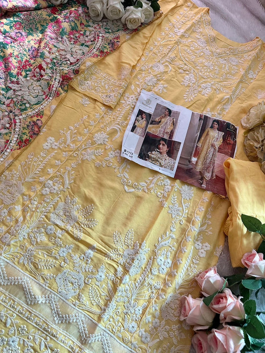 Yellow  Embroidered suit-12080