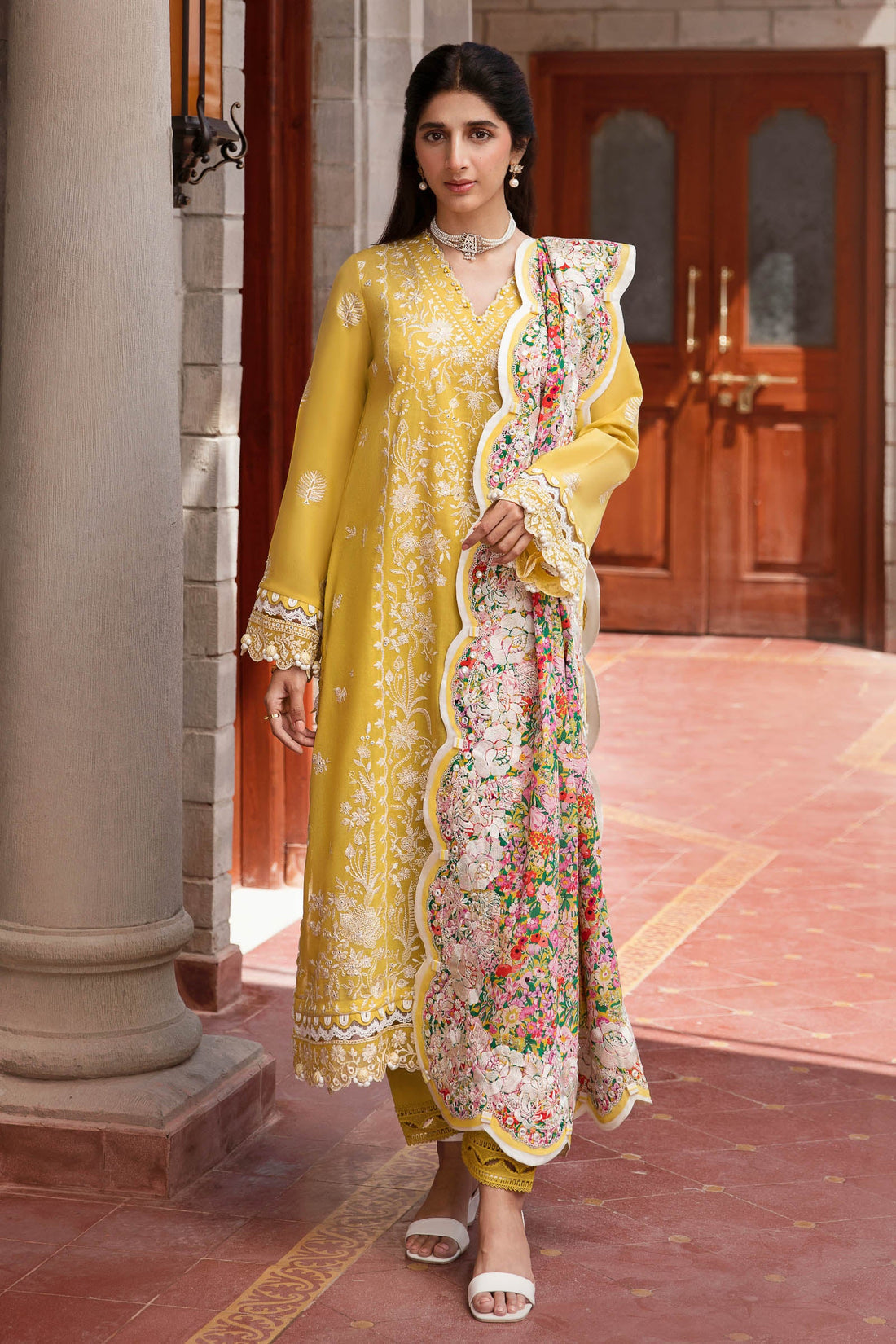 Yellow  Embroidered suit-12080