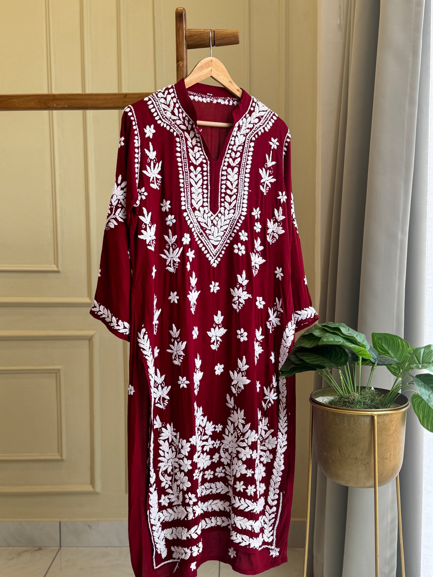 Authentic chikankaari embroidered suit-deep red