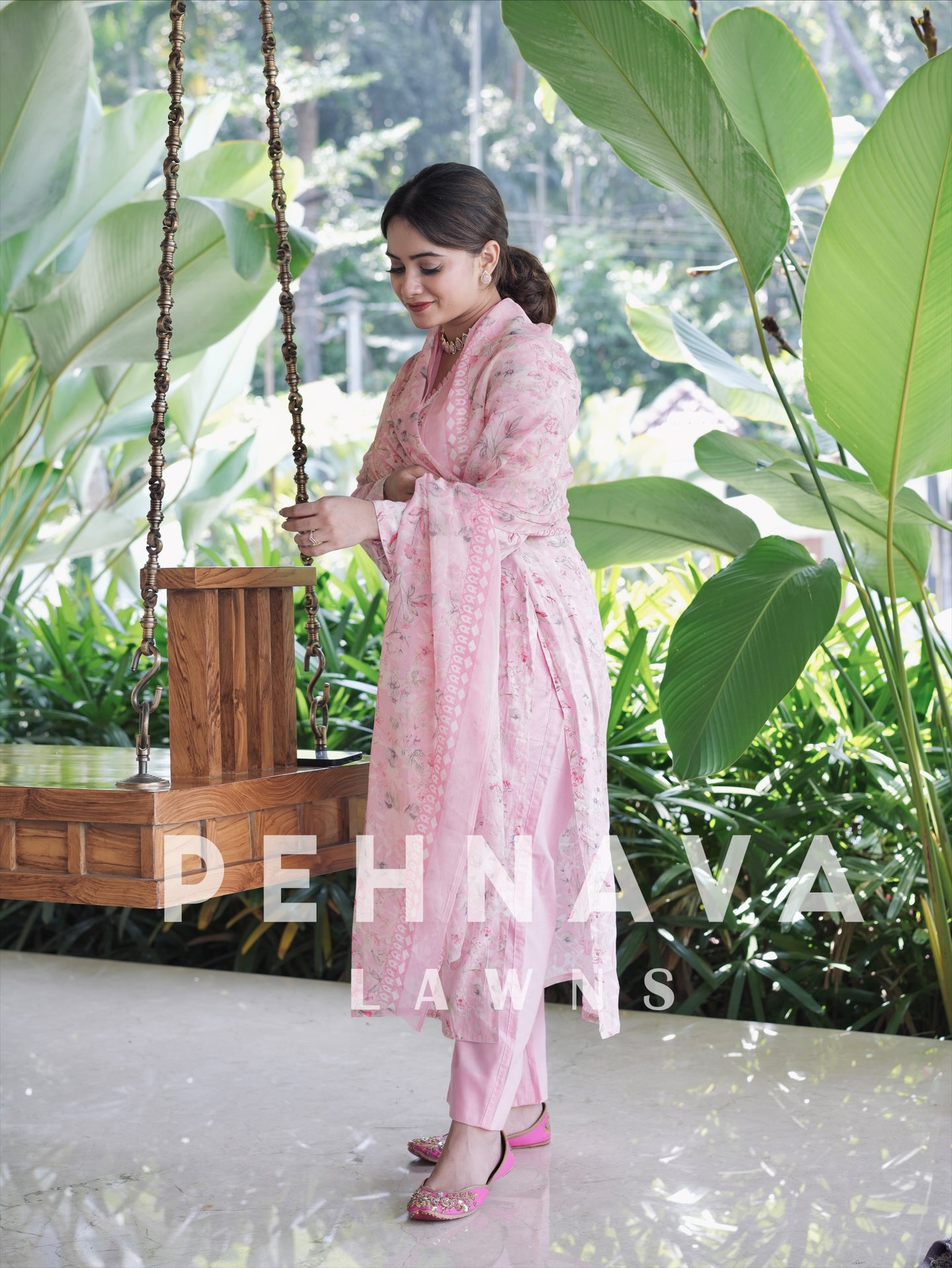 Printed casual suit with chiffon dupatta-3398