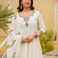 Cotton self embroidered round stitch pattern suit-4093