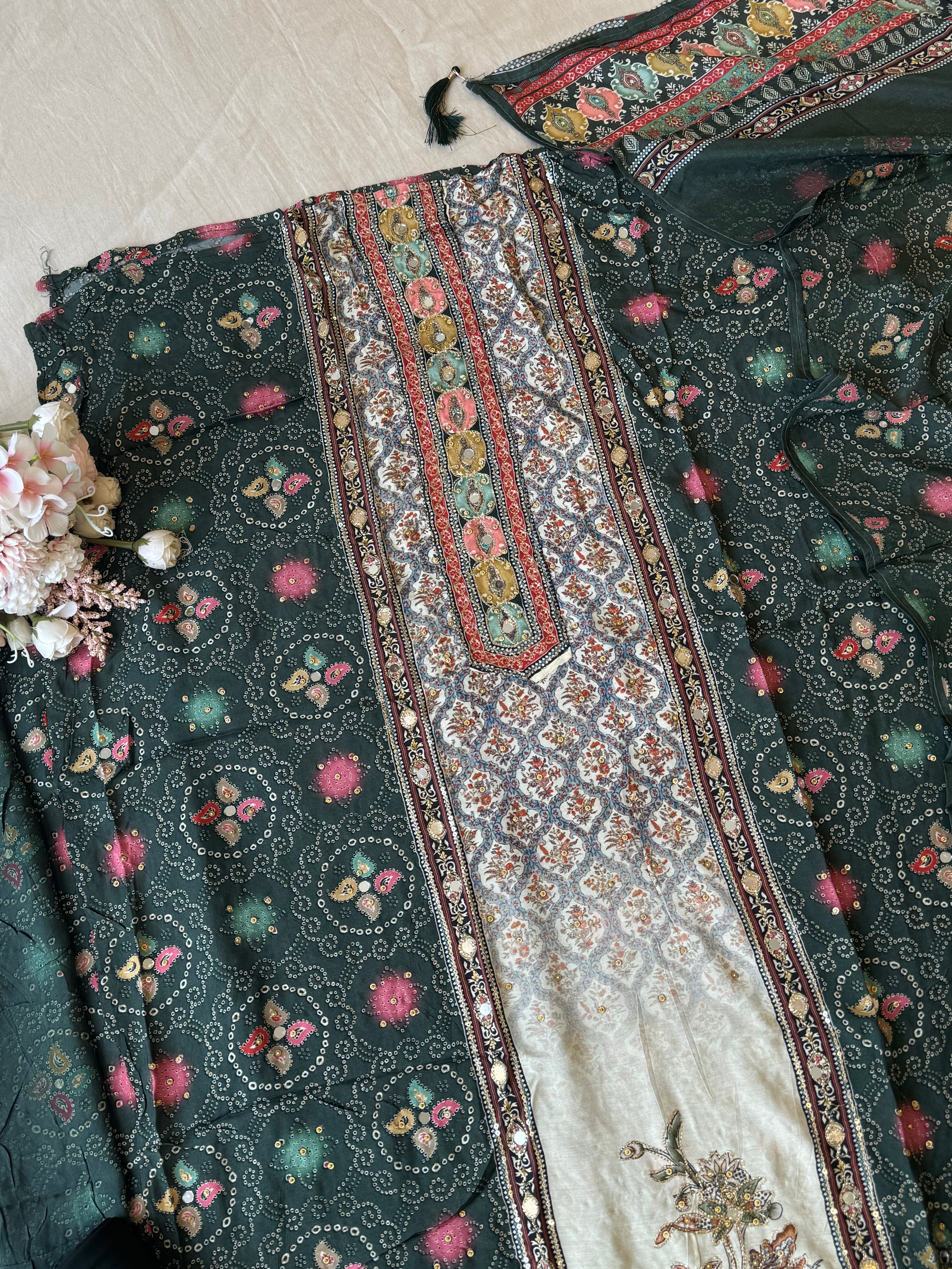 Pure muslin with detailings  and muslin Dupatta-101