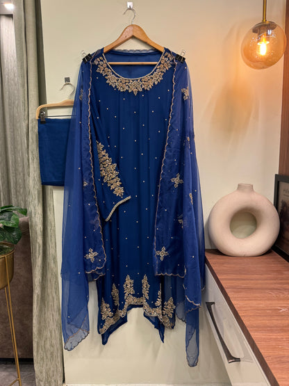 Premium Chiffon handwork suit with bottom and organza dupatta-918