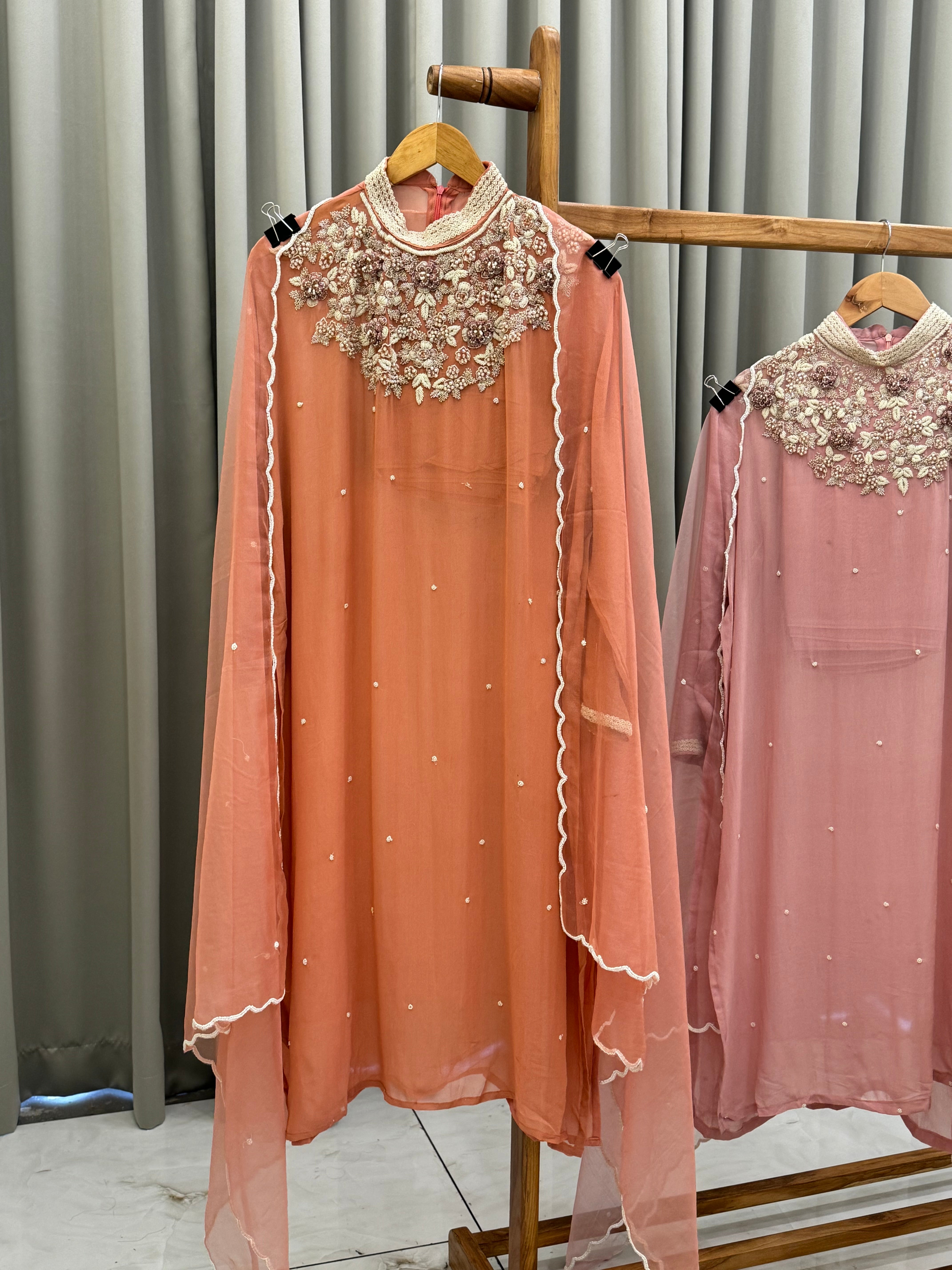 Premium Chiffon handwork suit with bottom and organza  hand  worked dupatta-2239