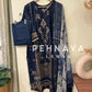 Stitched Navy blue Printed casual suit with chiffon dupatta -496