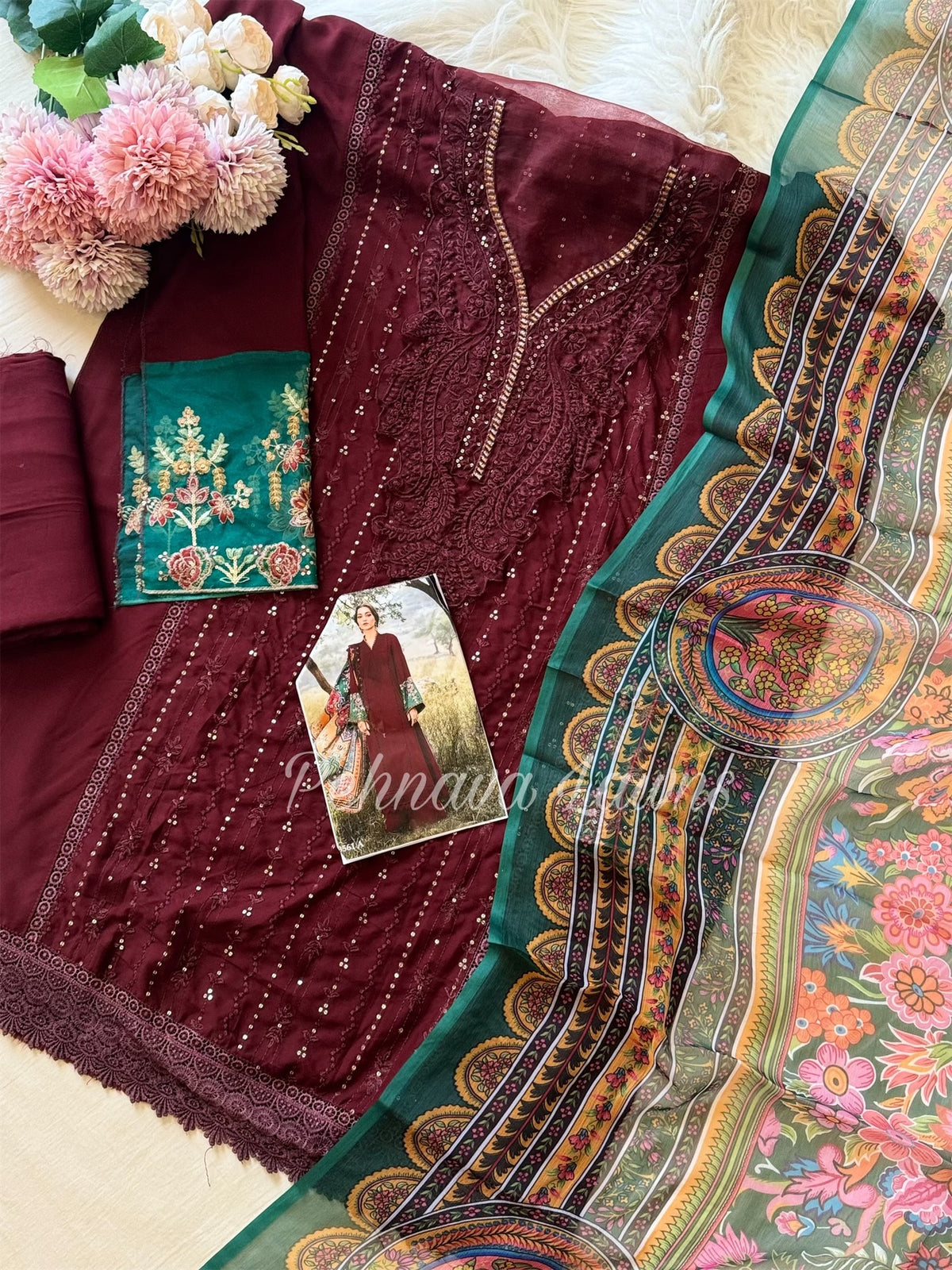 Fully embroidered Rayon suit-3561