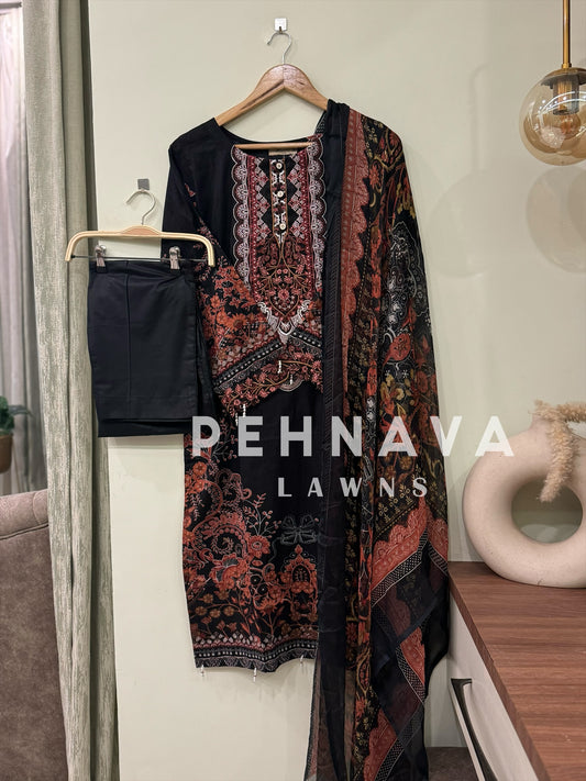 Beautiful printed suit with chiffon dupatta-6005