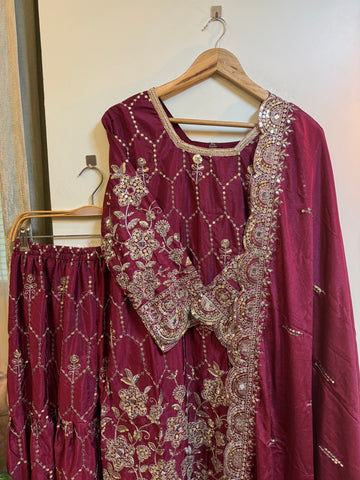 Chinnon embroidered ready to wear suit with sharara-1616