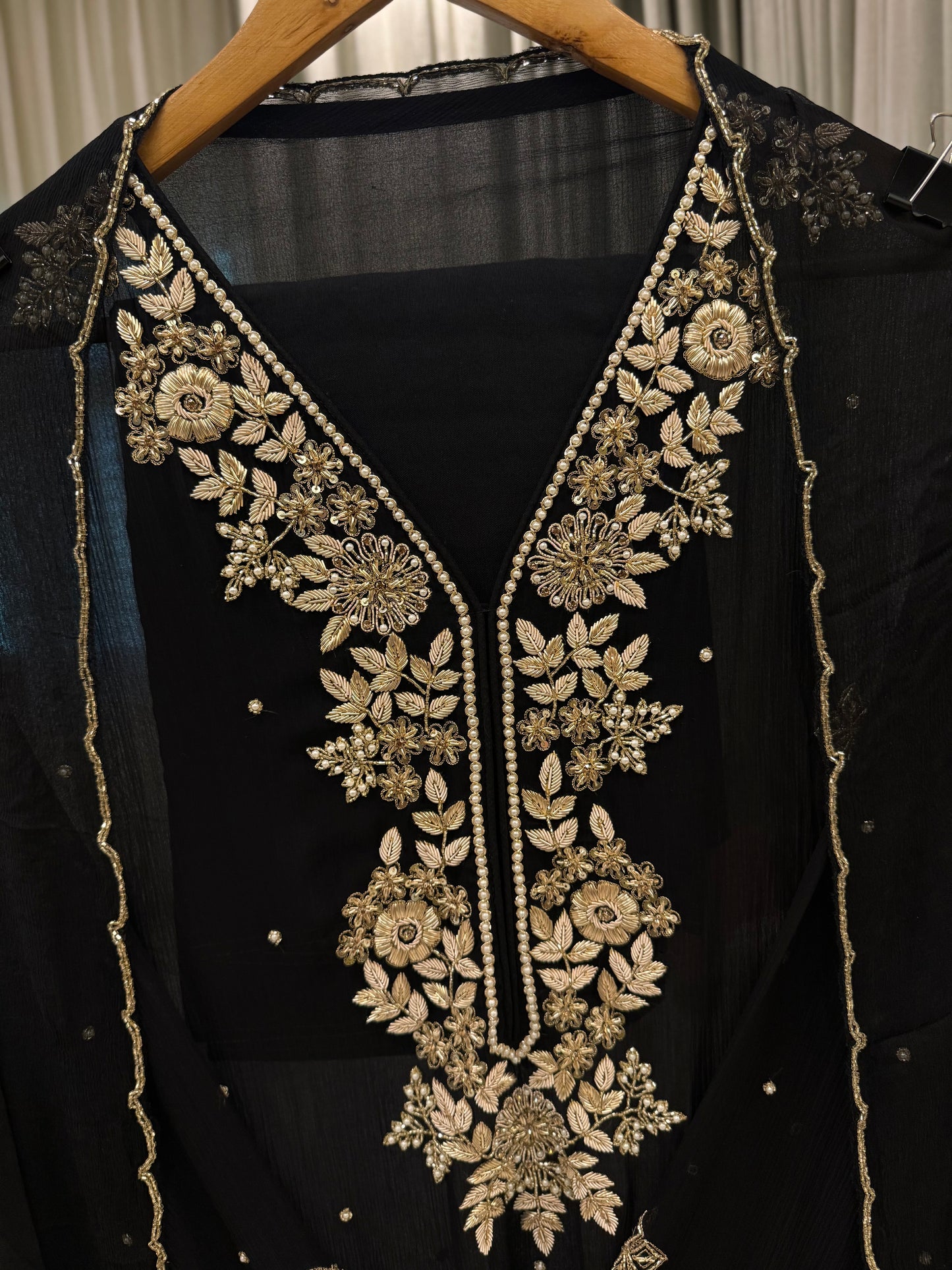 Premium Chiffon handwork suit with  bottom and chiffon scalloped dupatta-Noor