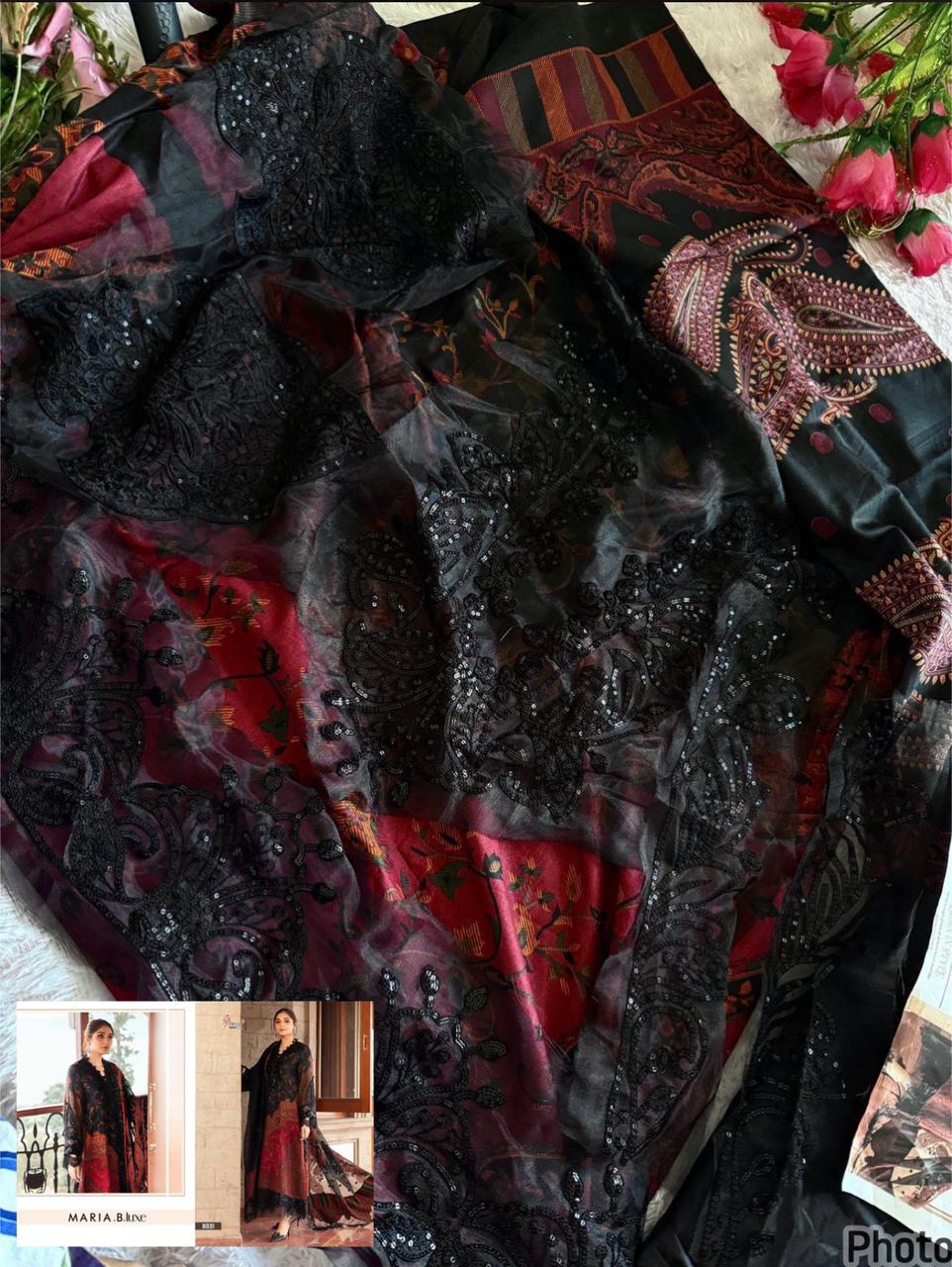 Black pakistani printed casual suit