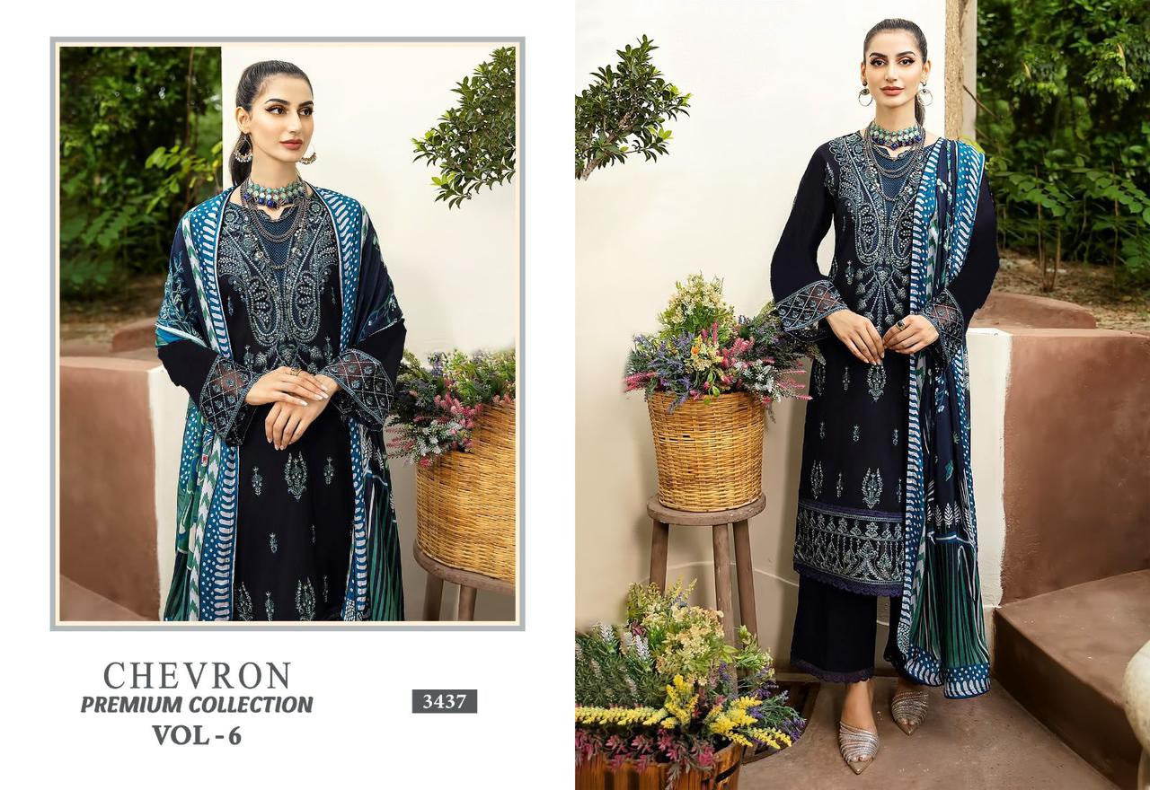 Embroidered cotton suit with chiffon dupatta - 3437