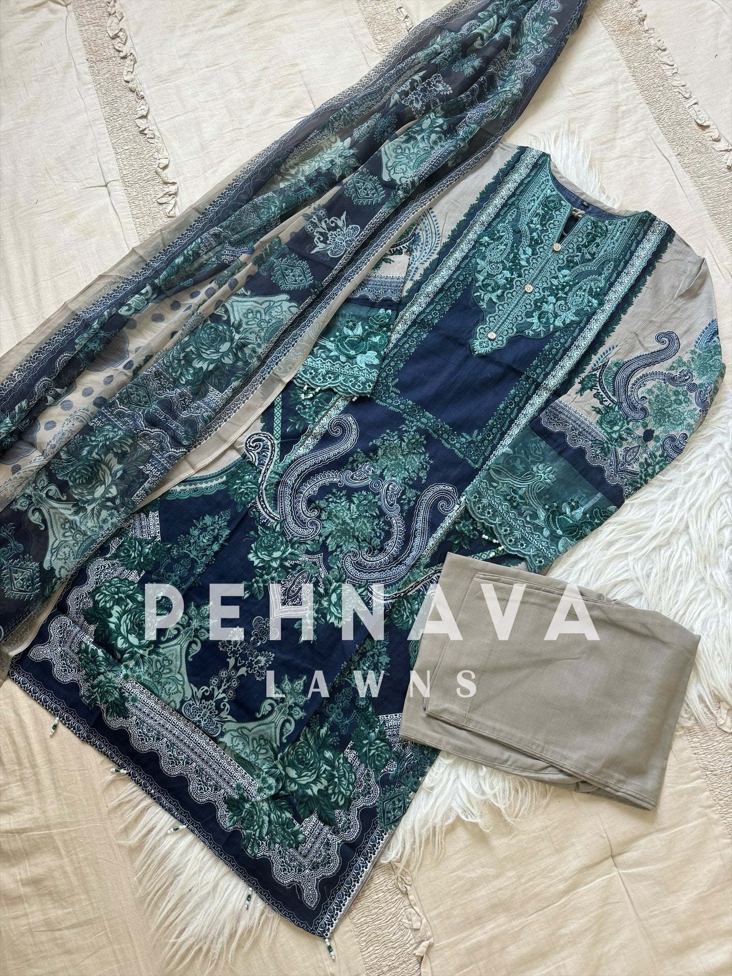 Pakistani printed suit AZ navy 2161