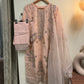 organza embroidered suit-peach