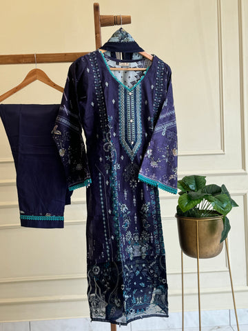 Embroidered casual suit with pure chiffon dupatta-3696