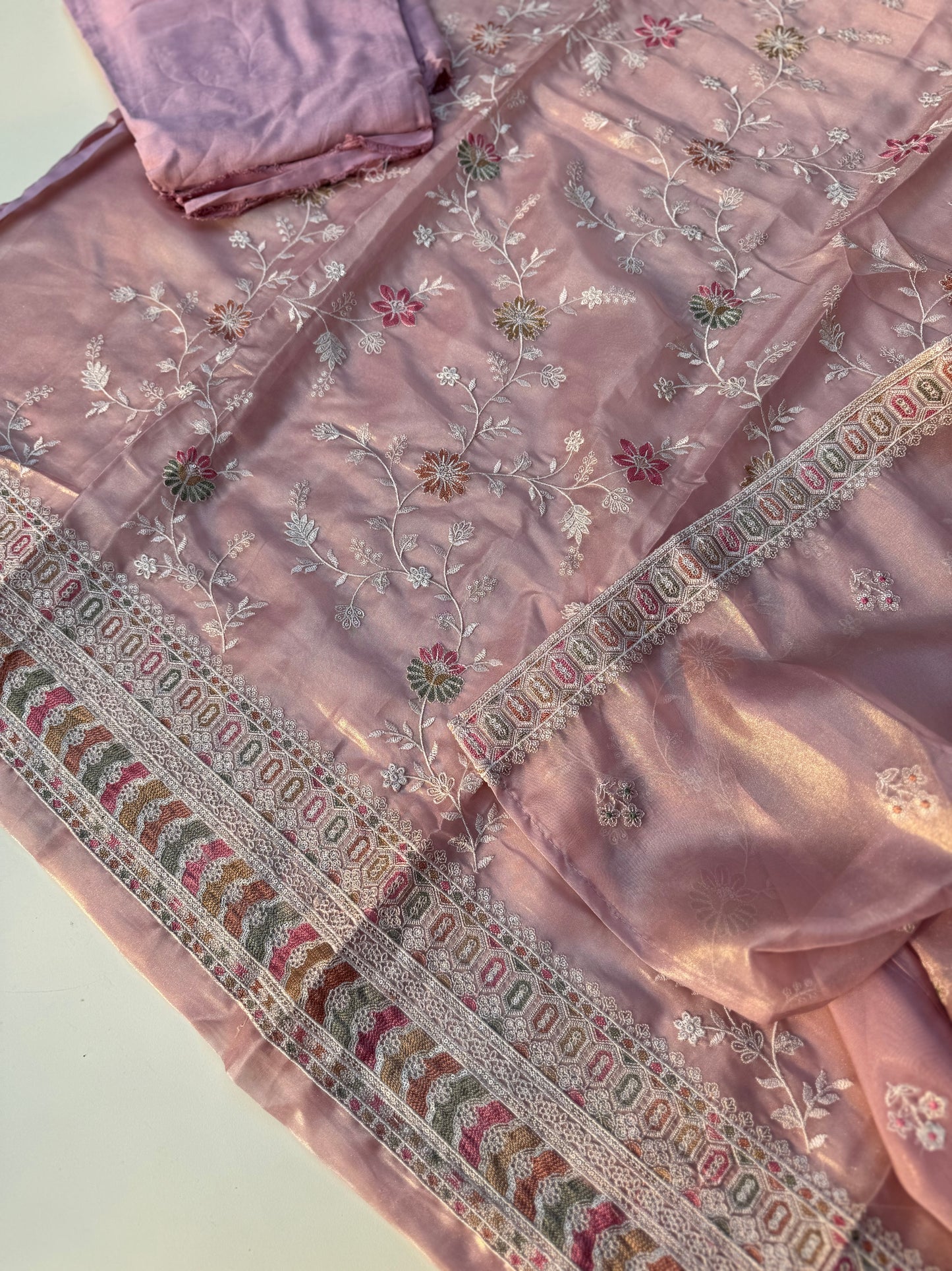 Pure tissue unstitched suit with tissue dupatta