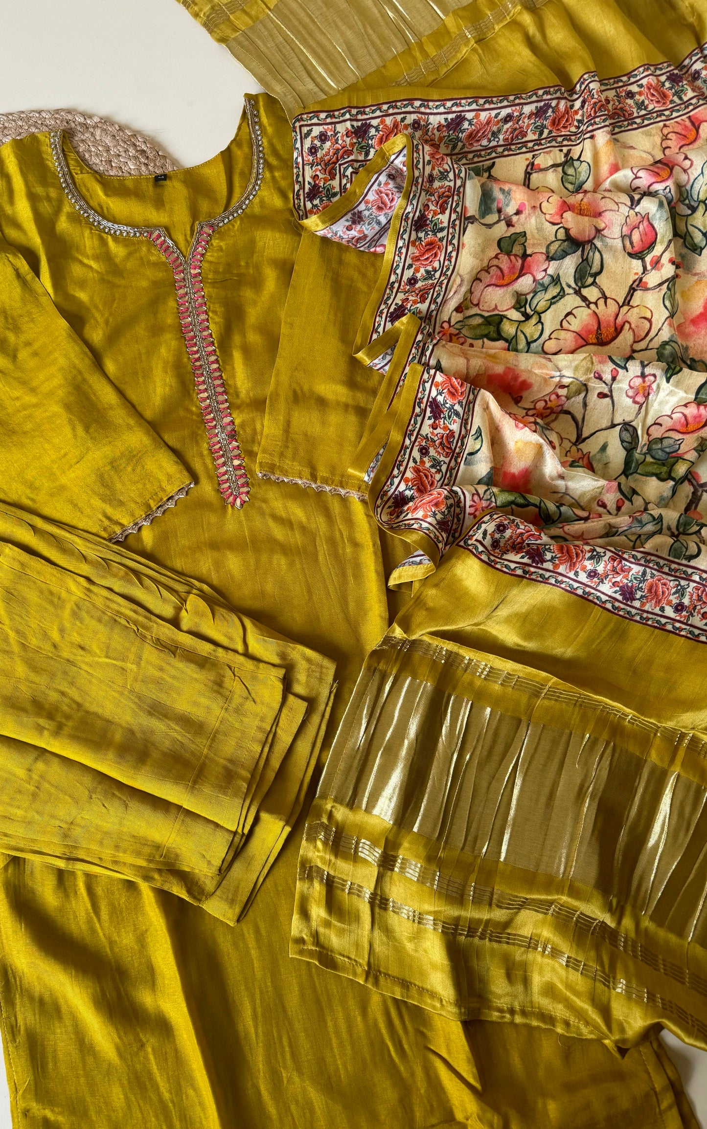 Silk hand detailed suit with gajji silk dupatta