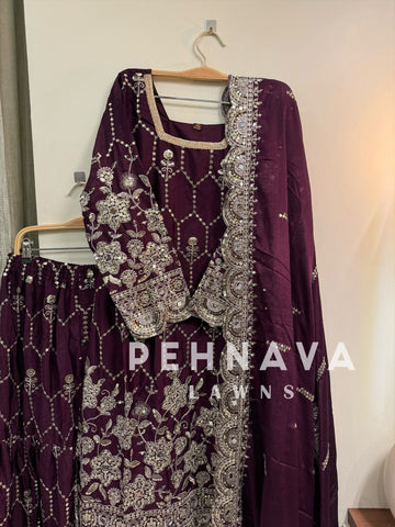 Chinnon embroidered ready to wear suit with sharara-1616