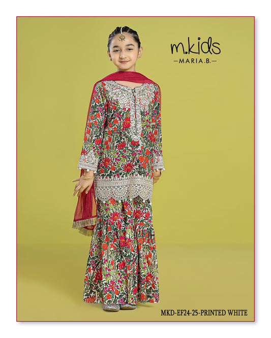 Kids party wear -ready to wear MKDEF24-25 printed white